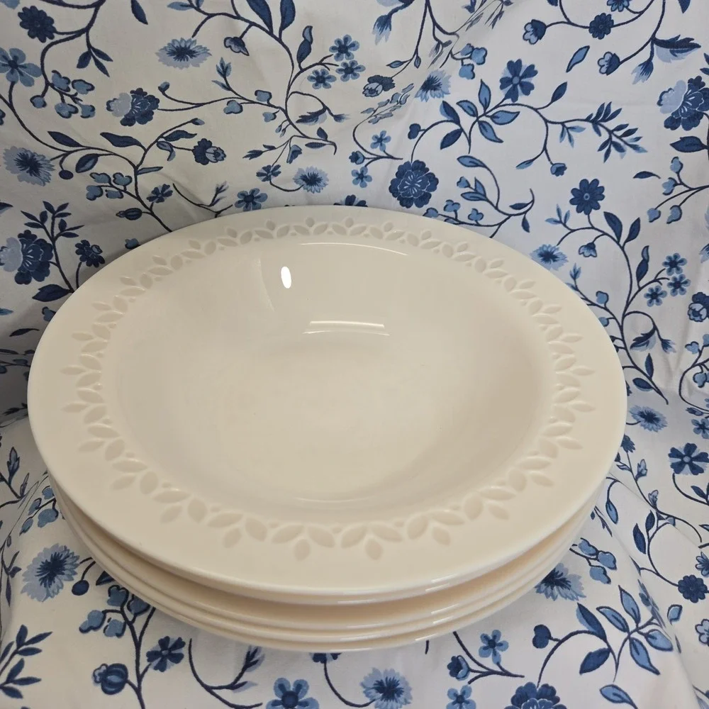 Ikea Paradisisk Glass Bowl Set Of 5 Leaf Pattern Edges Soft Pink Coral Wide Edge